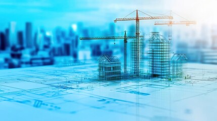 Aufkleber - Ongoing construction of a building highlighting architectural blueprints and engineering plans undergoing development