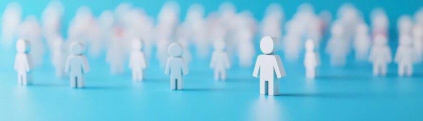 Poster - A person standing in a diverse group of white individuals highlighting social interaction and community dynamics