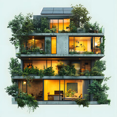 Fototapete - Modern eco-friendly building with greenery and large windows