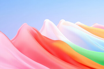 Wall Mural - Colorful Silk Waves on a Soft Blue Background