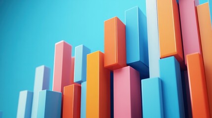 Colorful geometric shapes representing analytics and growth on vibrant blue background in modern art style