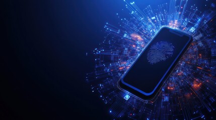 Fototapete - Futuristic Smartphone Fingerprint Security: Digital Data Protection Concept