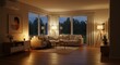 © Zakariayating - Living Room Interior with Rain Outside Window and Soft Lighting