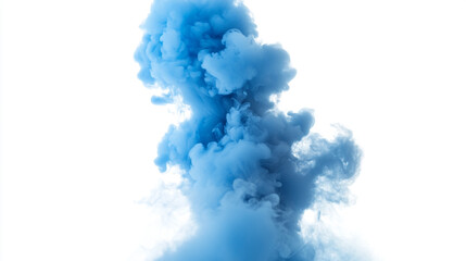 Poster - A cloud of blue smoke rising against a stark white background creating a dramatic and ethereal effect