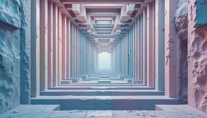 Poster - Exploring the depths of an abstract architectural tunnel digital art installation virtual environment surreal perspective conceptual design