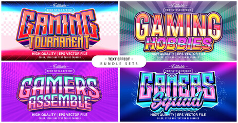 Fototapete - Text style effect bundle set. Gaming theme set. Vector editable file format.