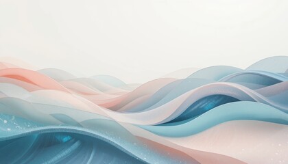 Poster - Flowing abstract waves digital art modern aesthetic serene environment soft color palette visual harmony