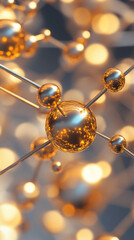 Poster - Abstract image of interconnected metallic spheres, gold and silver tones, reflecting light, creating a network structure, symbolizing connection and innovation