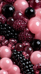 Aufkleber - Close-up of pink and dark red glossy spheres and textured clusters, creating a luxurious and rich visual texture, showcasing a refined aesthetic perfect for design backgrounds