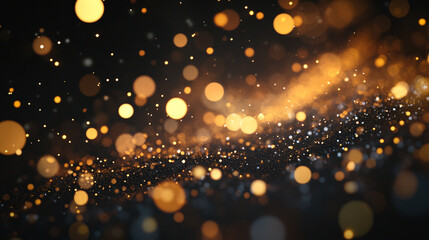 Poster - Abstract background with golden bokeh lights and sparkles on a dark surface creating a festive mood