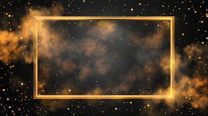 Poster - Golden frame with sparkling dust and smoke effect on a dark background with bokeh lights effect