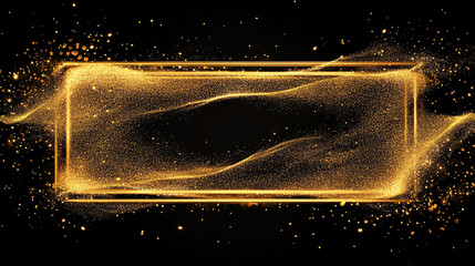 Poster - Golden rectangle frame with sparkling dust on a black background for luxury and elegant designs