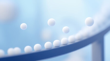 Wall Mural - White Spheres in Motion on a Blue Track