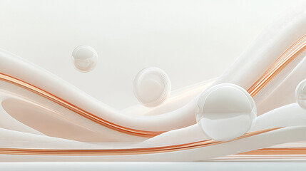 Wall Mural - Abstract White and Orange Curves with Spheres