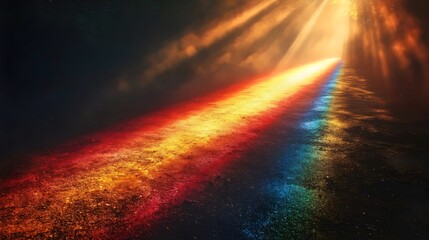 Wall Mural - a rainbow is shown in the sky with a bright light shining on it