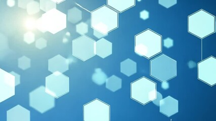 Poster - abstract blue background with hexagonal shapes and light effects