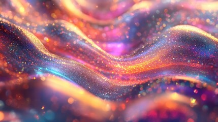 Poster - Vibrant colorful flowing iridescent sparkling waves in a dynamic display