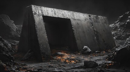 Wall Mural - a large, dark, and empty building with a small entrance