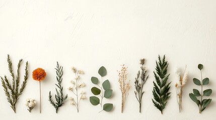 Aufkleber - Dried flowers and leaves arranged on a light surface