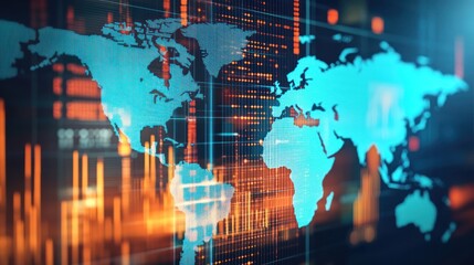 Poster - global data visualization with world map and digital elements