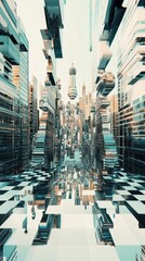 Poster - Futuristic Cityscape Perspective Rendered With Architectural Geometric Shapes