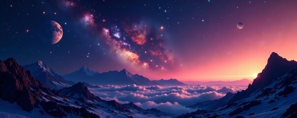 scenic landscape of a vast, deep outer space with distant stars and planets, vast, night, cosmos