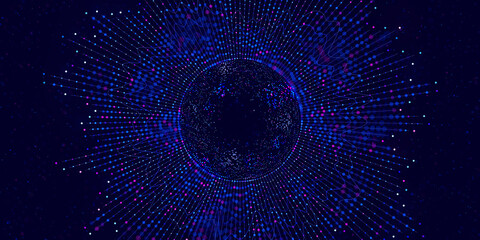 Poster - big data complex round graph. quantum computing universe. cyber space of ai technology. futuristic g