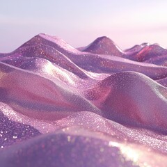 Poster - Abstract textured landscape with sparkling light pink rolling hills