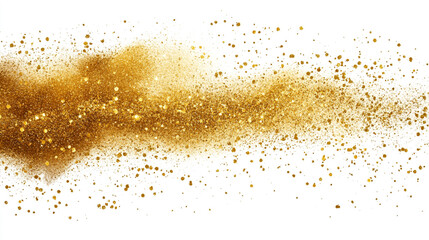 Poster - A burst of golden glitter dust scattered across a white background creating a festive effect