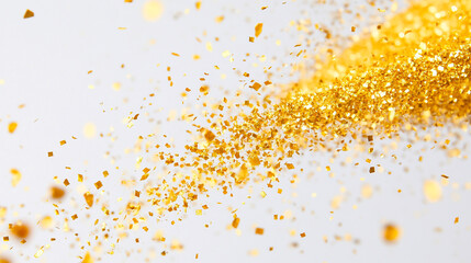 Poster - A scattering of golden confetti on a white background creating a festive and celebratory atmosphere