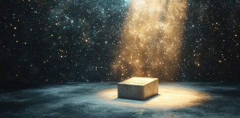 Wall Mural - a celestial light illuminates a stone block in outer space