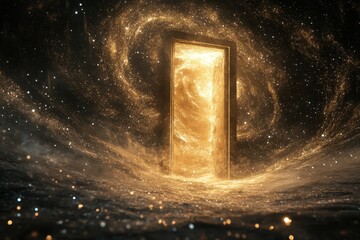 Wall Mural - a luminous door set within a swirling cosmic galaxy scene