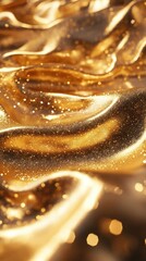 Poster - Golden Fluid Fabric Draped with Glittering Shimmering Sparkles Throughout Its Texture
