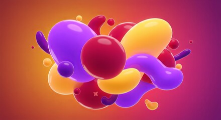 Poster - A colorful, abstract painting of various colored spheres and blobs
