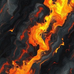 Poster - Abstract artistic illustration with vibrant orange and black liquid texture