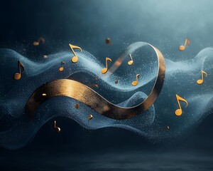 Poster - Golden musical notes ribbon