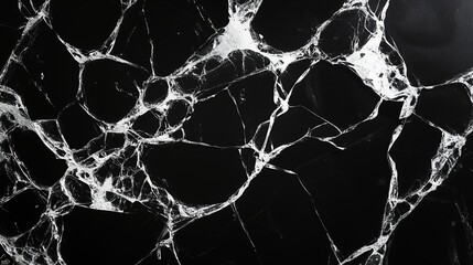 Broken glass surface isolated on black background.