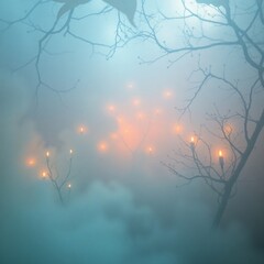 Mystical Candlelit Trees in Fog Create a Magical Atmosphere