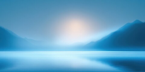 Leinwandbilder - Minimalist Abstract Blue Landscape with Soft Light and Reflections for Product Presentation