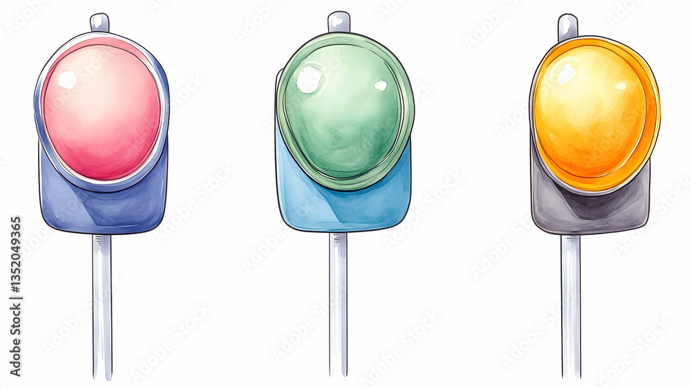 Signal Vector Cartoon Cartoon traffic signals; red, green, and amber lights; isolated on ...