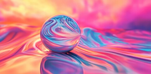 Poster - A Swirled Orb Reflects Upon a Colorful Flowing Surface