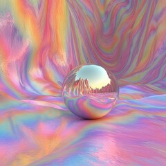 Poster - A reflective sphere rests on a colorful textured background