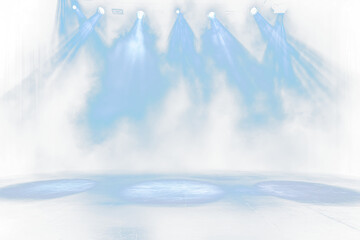 Poster - Blue stage spotlights illuminate empty stage with haze.