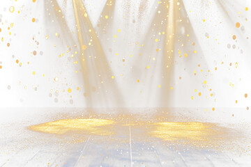 Aufkleber - Golden glitter stage with spotlights.