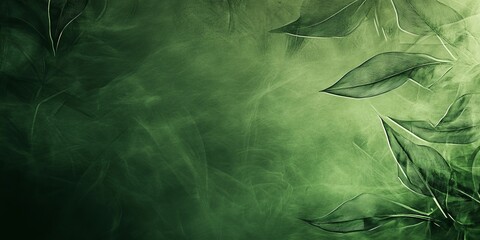 Poster - Green backdrop featuring delicate leaves creating a serene and natural ambiance for art and design applications