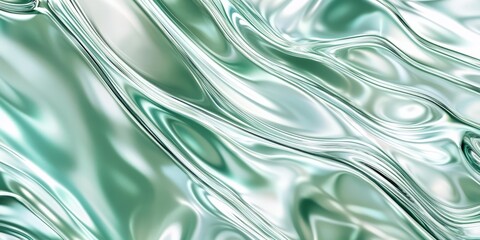 Poster - Flowing green textures create a dynamic visual experience with light reflections and soft waves over a smooth surface