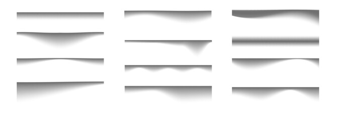 Poster - Shadow paper line vector isolated. Shadow strips, realistic lines overlay effect isolated. Realistic shape shade border, edge layout, label.