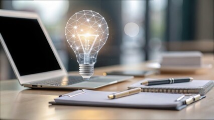 Poster - Digital Light Bulb Above Laptop with Lines and Ideas for Inspiration