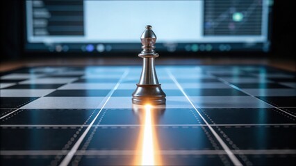 Poster - Chess Piece Moving Forward in a Digital Environment with Light Effect