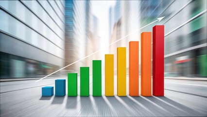 Aufkleber - Business Growth Momentum with Colorful Bar Chart and City Background